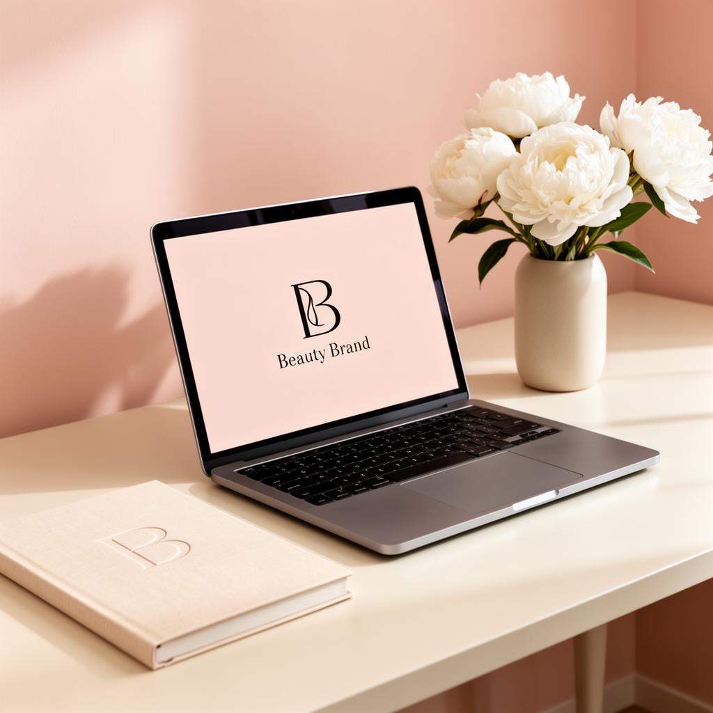Bureau Benska avec ordinateur portable et fleurs